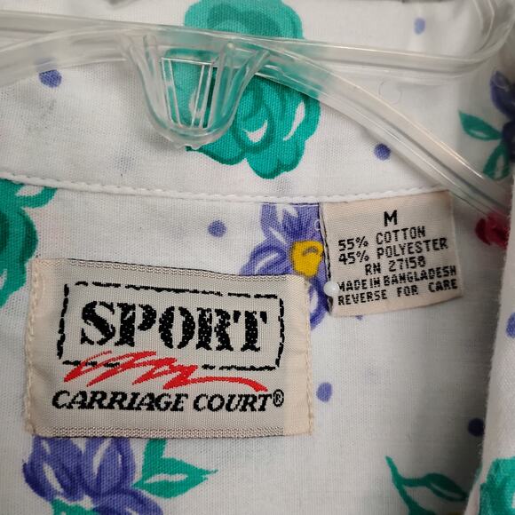 Vintage Sport Carriage Court White With Multicolor Floral Print Button Down - Picture 5 of 6